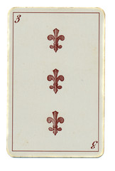 vintage playing card of cross number 3 isolated