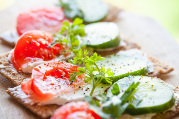 Bright sandwiches. Finnish rye crisp bread