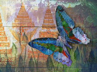 Obrazy na Szkle  motyl (tajskie tło)