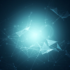 Obraz premium Streszczenie wielokątne niebieskie tło przestrzeni z łączącymi kropkami i liniami | Ilustracja wektorowa Eps10