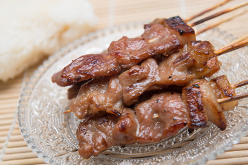 roasted pork skewers Thai style food