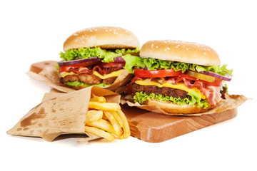 Delicious hamburger and fries