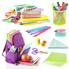 Bright school stationery, isolated on white
