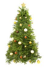Decorated Christmas tree isolated on white