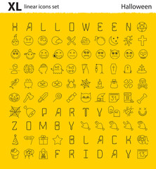 One hundred Halloween thematic vector linear icons set