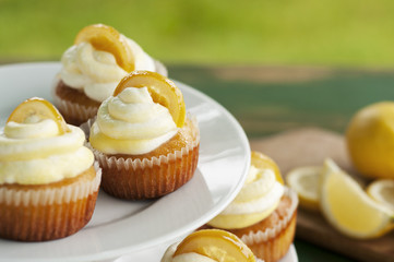 Lemon cupcakes in the garden