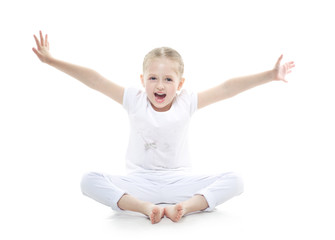 small and very beautiful girl shouting gesticulating