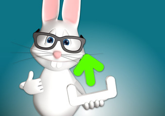 Hase Upload Icon Symbol 3D weiß zeigen Comic