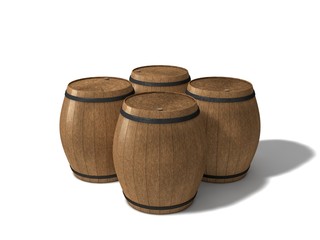 3d alcohol barrels.isolated on white.