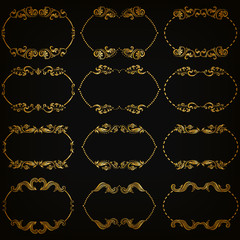 Vector set of gold decorative borders, frame