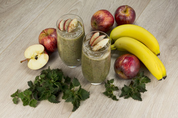 Healthy green smoothie with apples,bananas,nettle and cinnamon.