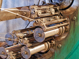 Detail of braiding machine taken closeup.Flexible metal hose pro