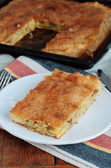 Butter pot pie with potatoes close up