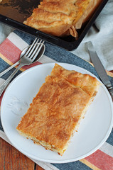 Butter pot pie with potatoes close up