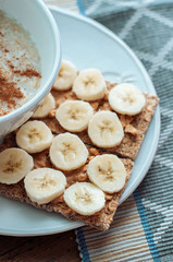 Crispbread with peanut butter and banana.