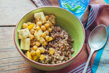 Tofu Chickpea Stir Fry with buckwheat