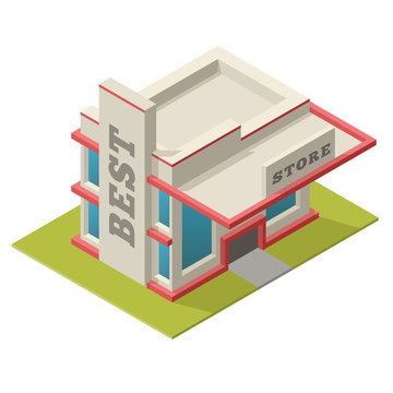 Vector illustration of isometric best store building. Placed on