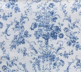 Retro Blue Floral Pattern Fabric Background Vintage Style