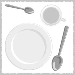 spoons, white plate and cup set