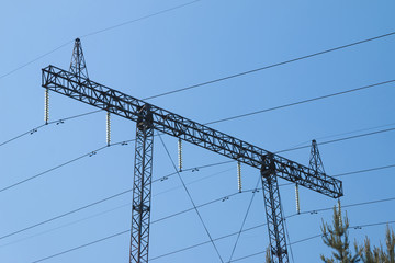 High Voltage Electricity Transmission Pylon Silhouetted