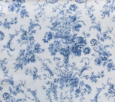 Retro Blue Floral Pattern Fabric Background Vintage Style © jackritw