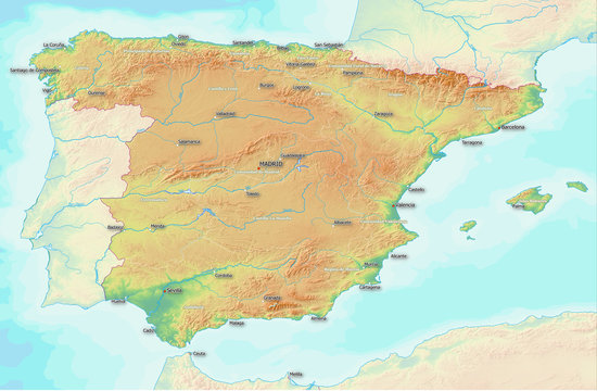 Karte von Spanien, beschriftet
