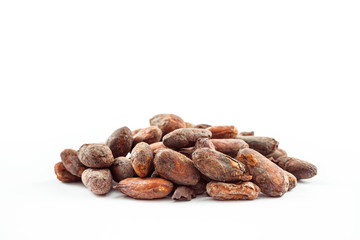 Cacao beans on a white background