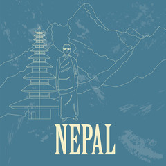Nepal landmarks. Retro styled image - obrazy, fototapety, plakaty
