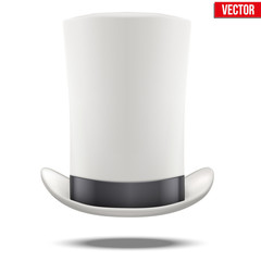 Tall White gentleman hat cylinder with black ribbon.