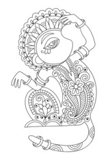 line art drawing of ethnic monkey in decorative ukrainian style