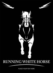 White Horse. elegant running horse. Front view of running horse. suitable for team identity, sport club logo or mascot, insignia, embellishment, equestrian club, sign, illustration for apparel, etc.