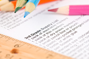 Education: School Supply List with Pencils and Supplies