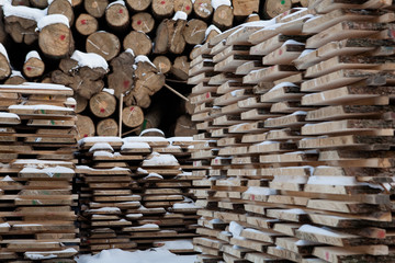 Wood factory, wood storage, drying wood