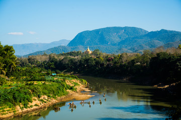 Landscape.The mountains and Mekong river.Summer. Laos. Luang Prabang