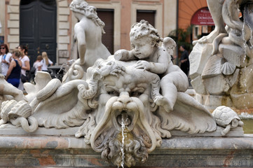 Piazza Navona square landmark with fountains in Rome
