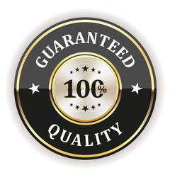Black 100 percent quality badge with gold border on white background