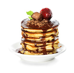 Pancakes with chocolate syrup