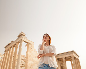 The tourist near the Acropolis of Athens, Greece