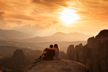 Meteora Monasteries on the sunset