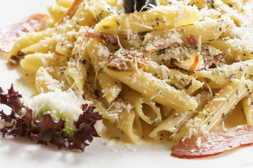 Pasta with Carbonara sauce - Penne.