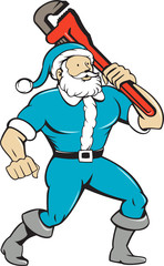 Santa Claus Plumber Monkey Wrench Isolated Cartoon