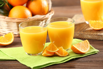 Orange juice on table close-up