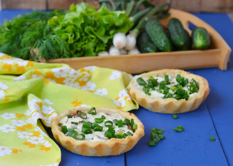 mini tarts with green onions, bacon and cottage cheese © mariana_romaniv