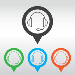 support vector icon.  headset. icon map pin