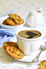 Homemade cookies with peanut and cup of coffee.