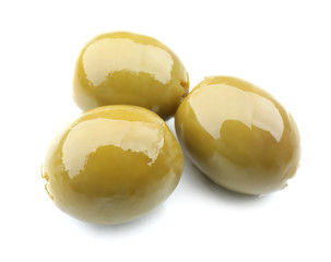 Green olives isolated on white