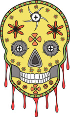 A decorate skull with blood drops