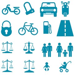 Transport, justice et famille 16 ic&ocirc;nes