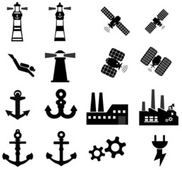 Mer, satellite et industrie en 16 icônes