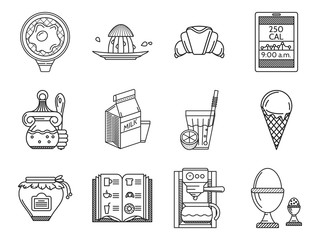 Breakfast line vector icons set